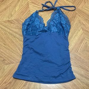 Blue Laced Ruched Halter top
